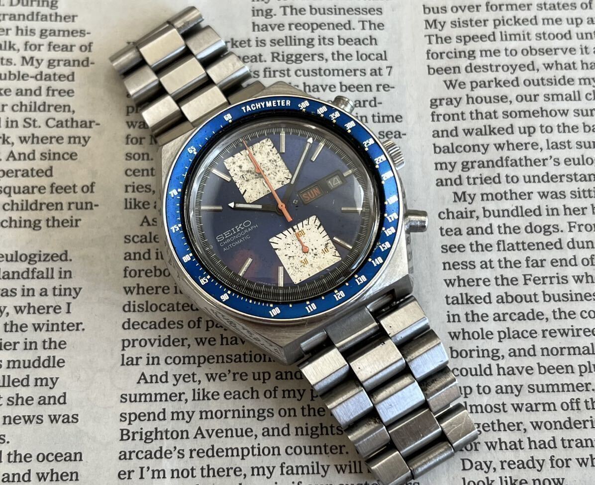 セイコー SEIKO 角目 Blue Dial 6138-0030 ブルーダイヤル 青文字盤 クロノグラフ スピードタイマー_画像4