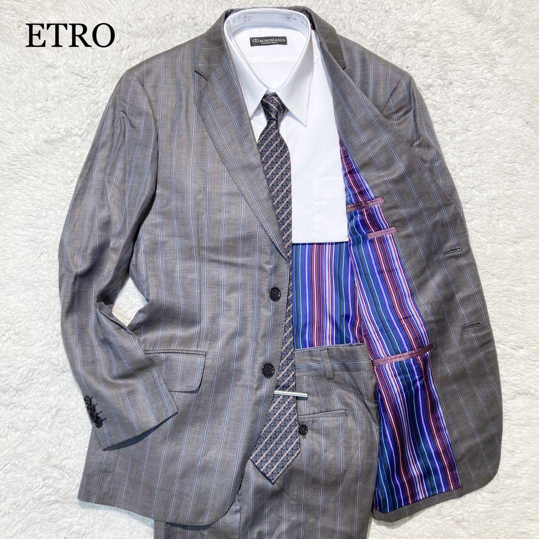 【美品】ETRO エトロ スーツ グレー ストライプ 裏地総柄 派手 48 L_画像1