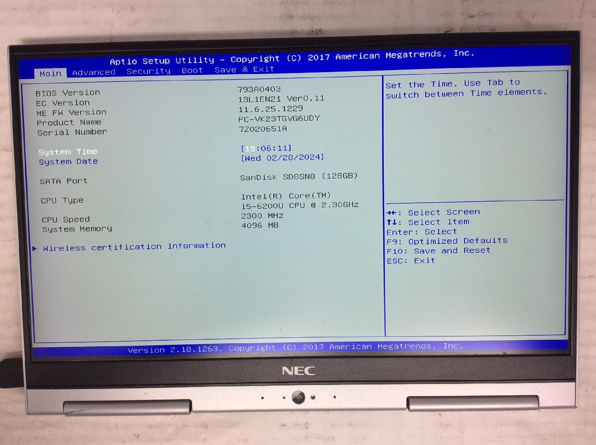 ジャンク/ NEC PC-VK23TGVG6UDY Intel Core i5-6200U メモリ4.1GB SSD128.03GB 【G19807】_写真では見にくいムラが液晶に多数あります