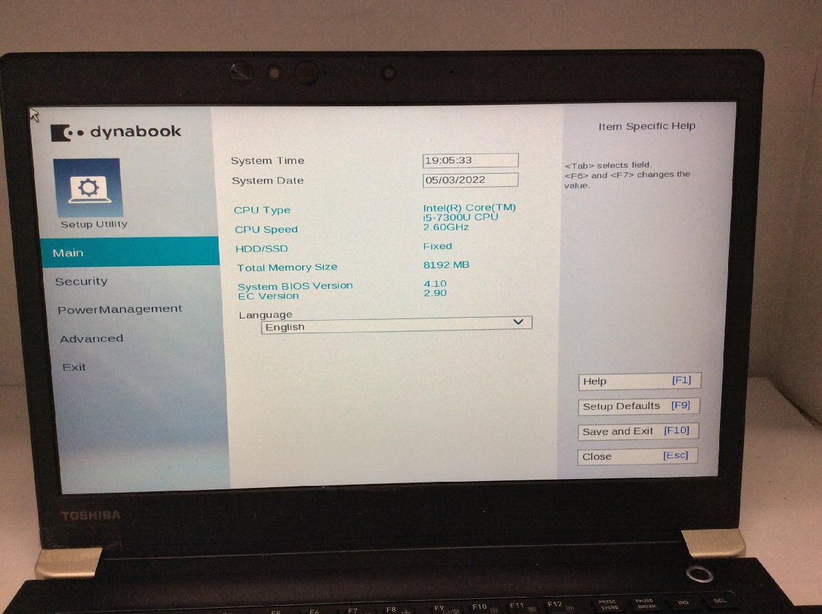 ジャンク/ TOSHIBA dynabook U63/D PU63DBCAUPBAD11 Intel Core i5-7300U メモリ8.19GB ストレージ無し 【G20347】_画像8