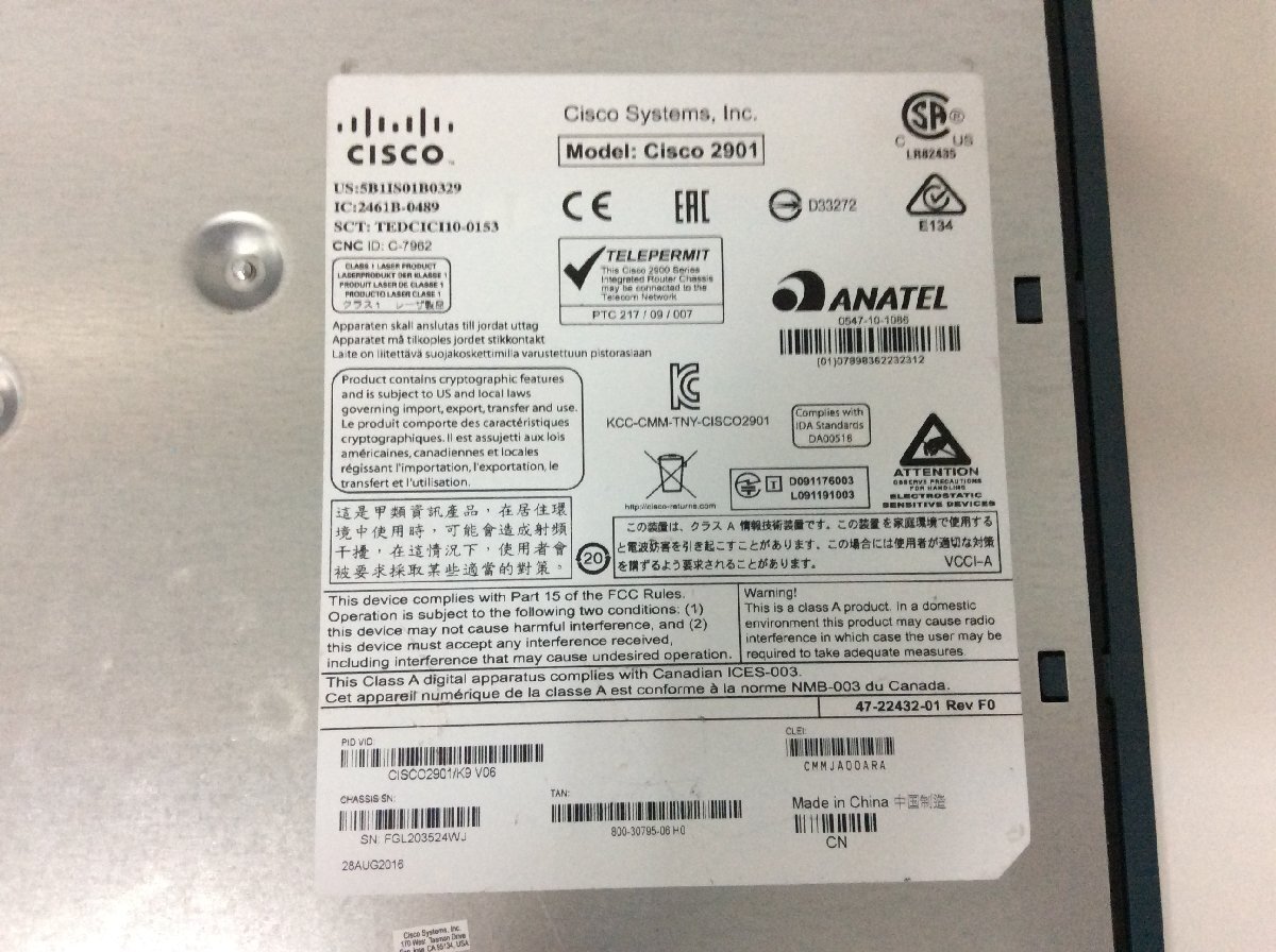 初期化済み CISCO CISCO2901/K9 Cisco2900シリーズ サービス統合型ルーター 搭載OS Version 15.4(3)M6a_写真は使いまわしております