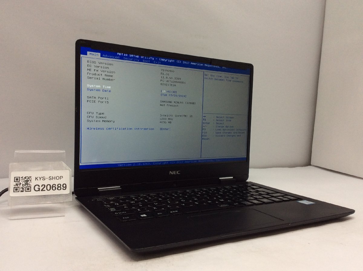 ジャンク/ NEC PC-VKT12HGX6UD1 Intel Core i5-7Y54 メモリ4.1GB SSD128.03GB 【G20689】_画像1