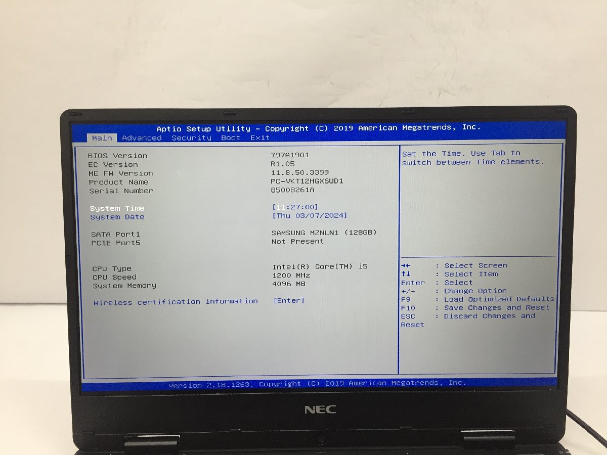 ジャンク/ NEC PC-VKT12HGX6UD1 Intel Core i5-7Y54 メモリ4.1GB SSD128.03GB 【G20168】_写真では分かりにくい液晶ムラがあります
