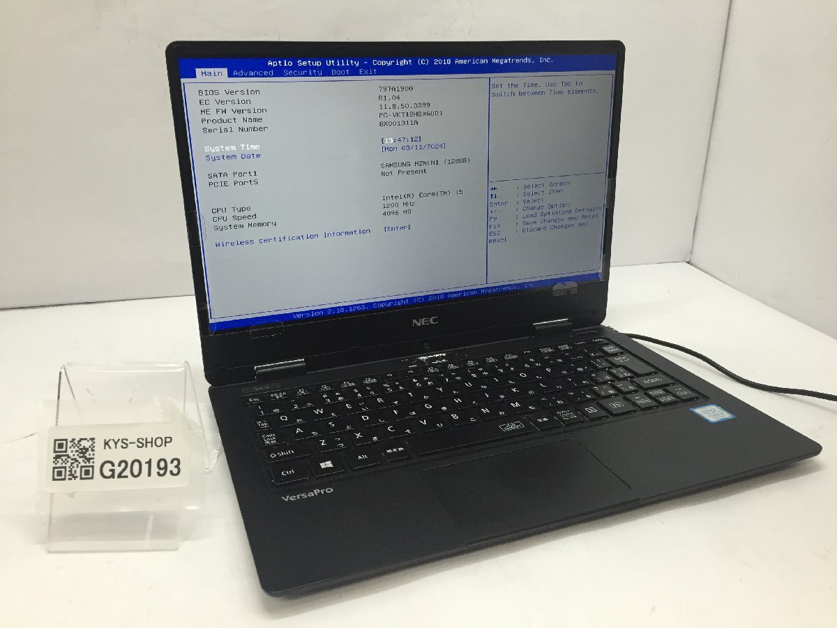 ジャンク/ NEC PC-VKT12HGX6UD1 Intel Core i5-7Y54 メモリ4.1GB SSD128.03GB 【G20193】_画像1