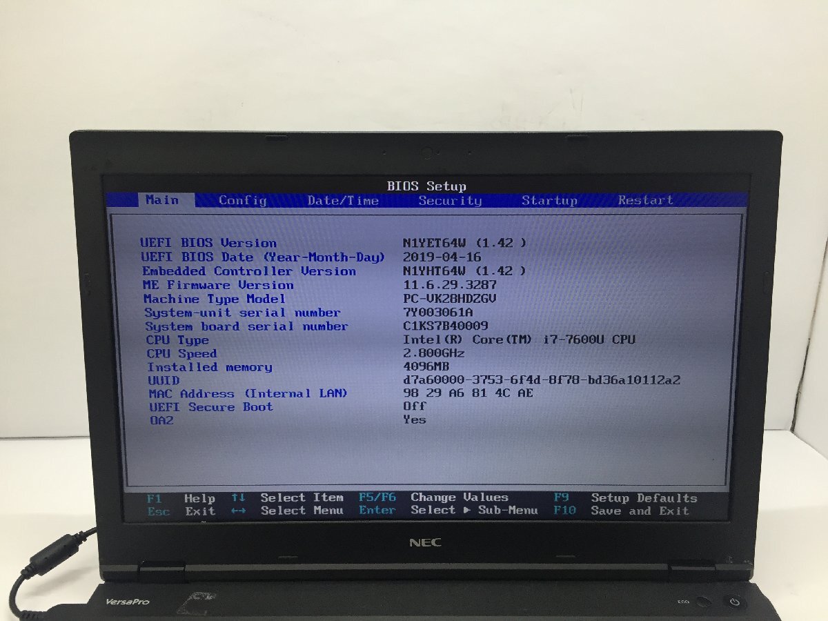 ジャンク/ NEC PC-VK28HDZGV Intel Core i7-7600U メモリ4.1GB HDD500.1GB 【G20601】の画像5