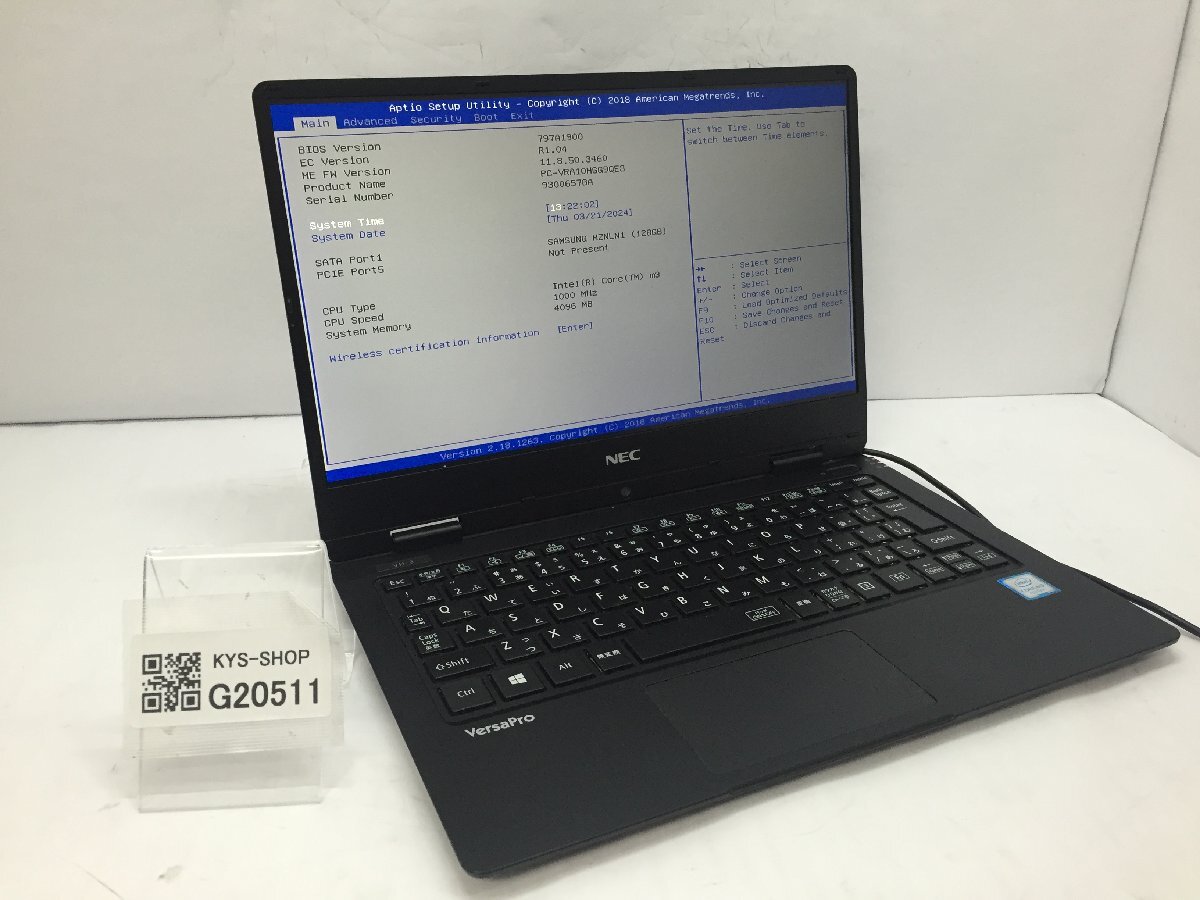 ジャンク/ NEC PC-VRA10HGG9QE3 Intel Core m3-7Y30 メモリ4.1GB SSD128.03GB 【G20511】_画像1