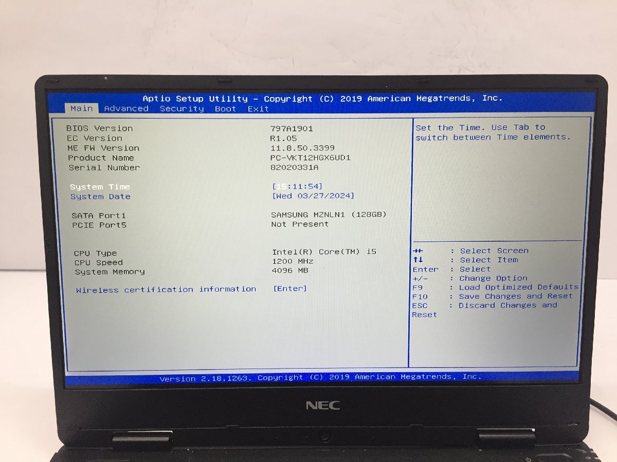 ジャンク/ NEC PC-VKT12HGX6UD1 Intel Core i5-7Y54 メモリ4.1GB SSD128.03GB 【G20648】_画像5