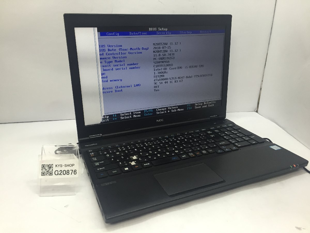 ジャンク/ NEC PC-VKM17XZG3 Intel Core i5-8350U メモリ8.19GB SSD256.06GB 【G20876】_画像1