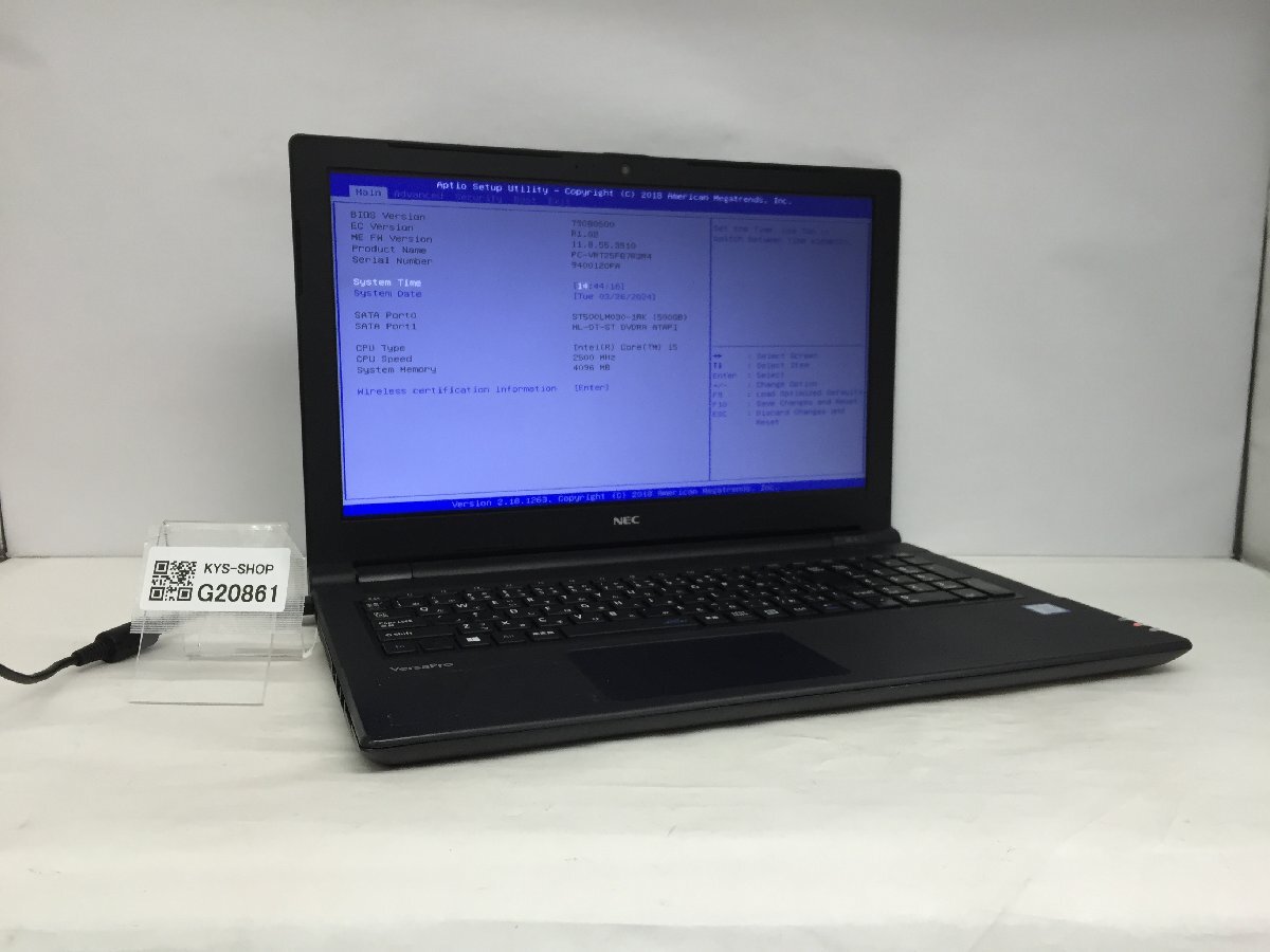 ジャンク/ NEC PC-VRT25FB7R3R4 Intel Core i5-7200U メモリ4.1GB HDD500.1GB 【G20861】_画像1