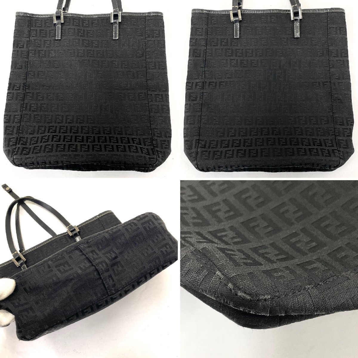 ◆フェンディ FENDI◆ズッキーノ柄 8BH006 トートバッグ NERO ブラック キャンバス レザー レディース メンズ_角擦れや型崩れ