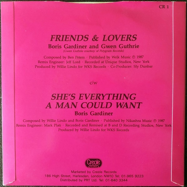 【Disco & Soul 7inch】Boris Gardiner & Gwen Guthrie / Friends & Lovers_画像2