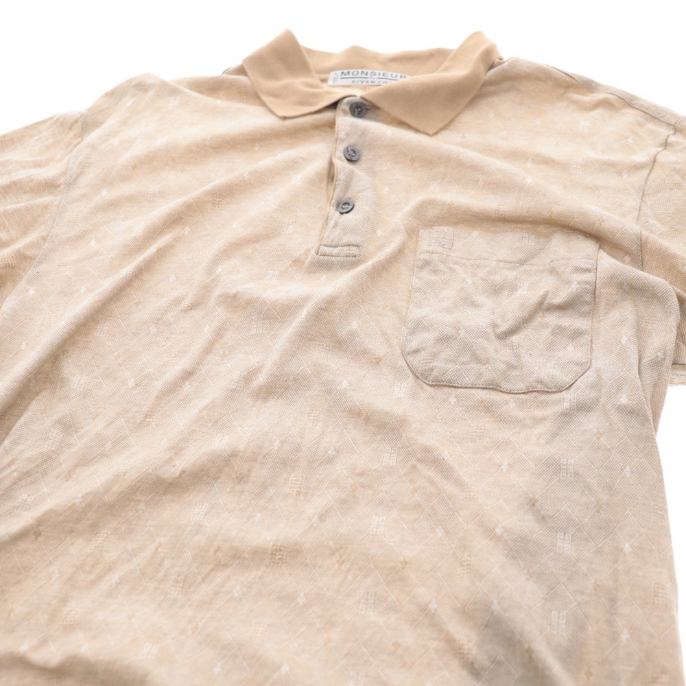 ■ ムッシュ ジバンシー ポロシャツ 半袖 ロゴ 総柄 イタリア製 トップス メンズ M ベージュ コットン100_画像3