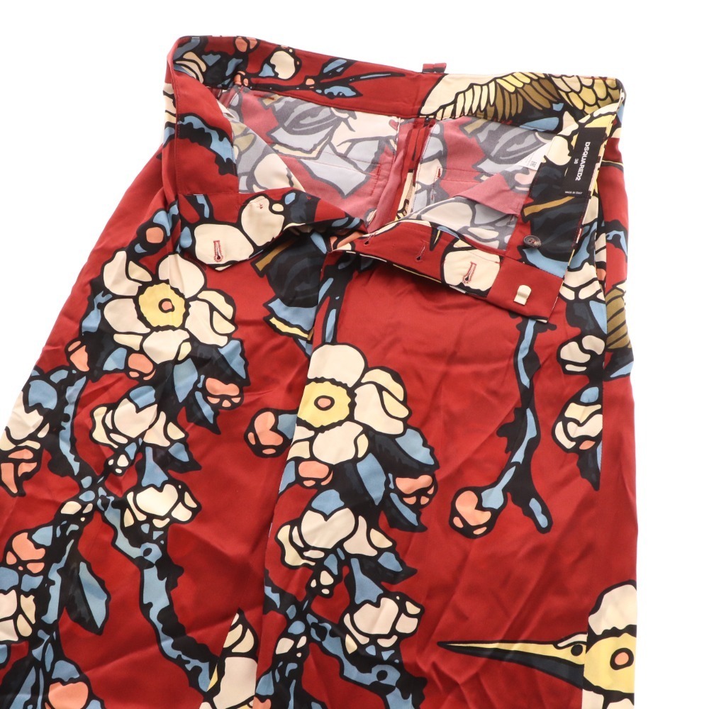 ■ ディースクエアード セットアップ パジャマシャツ パンツ Cherry Blossom 総柄 シルク レディース 38 レッド系の画像5