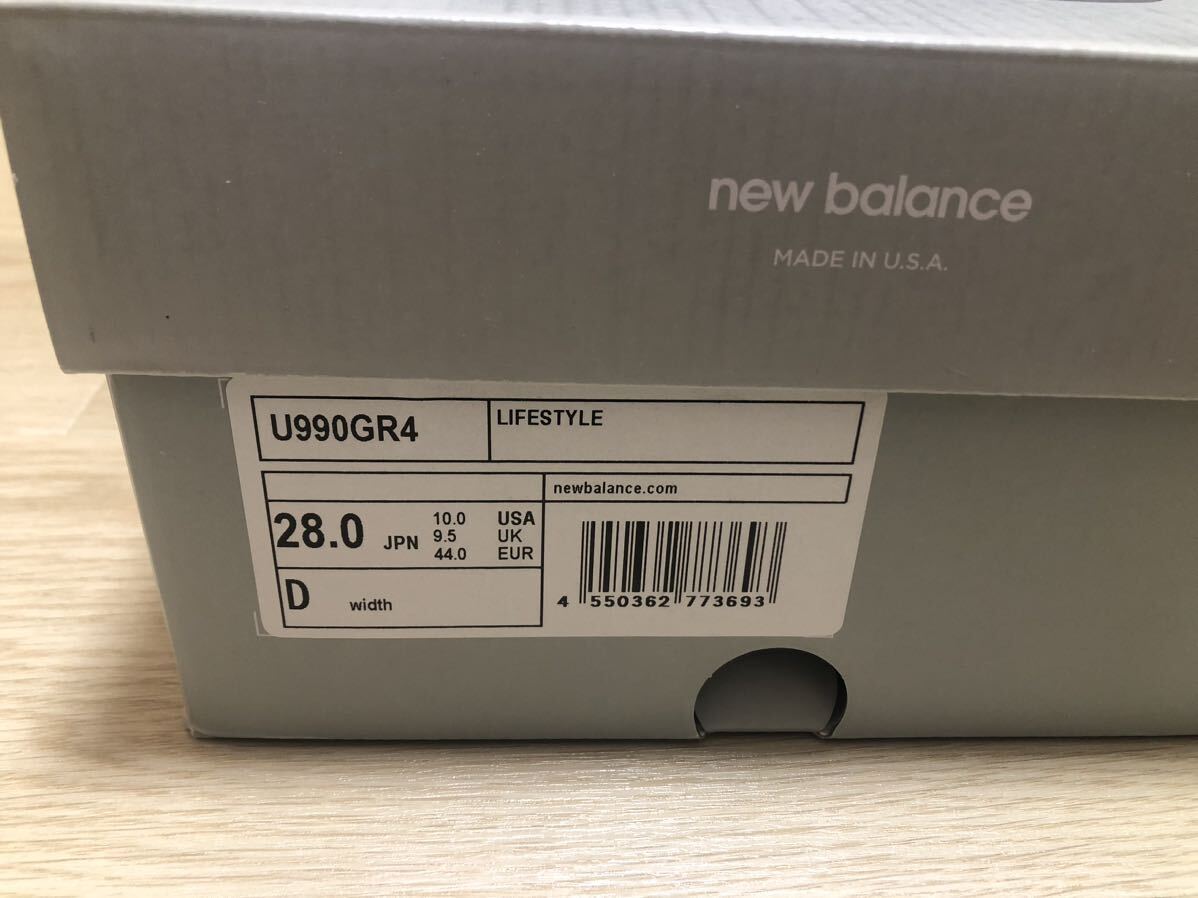 新品未使用 サイズ28cm / US10 D New Balance / ニューバランス Made in USA 990 v4 GR4 U990GR4 GRAY USA製 スニーカー グレー の画像10