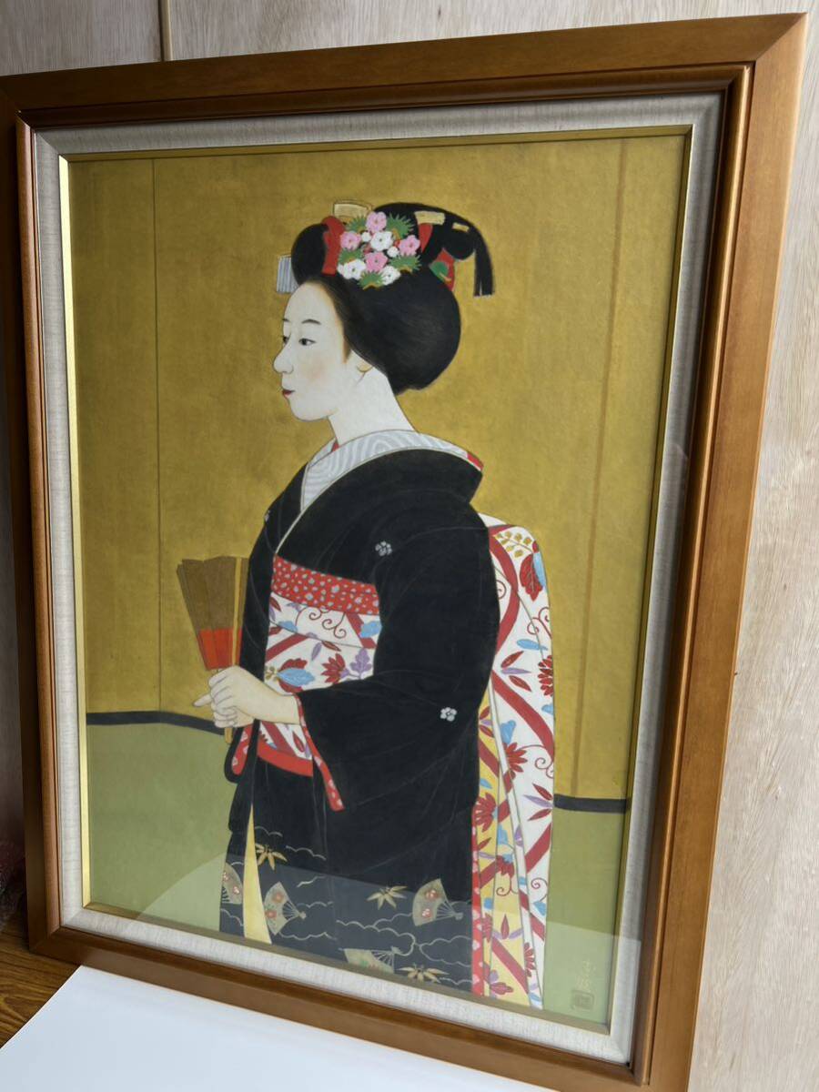 真作 日本画 舞妓 堀井 香坡 額装 絵の大きさ約74×54cm_画像2