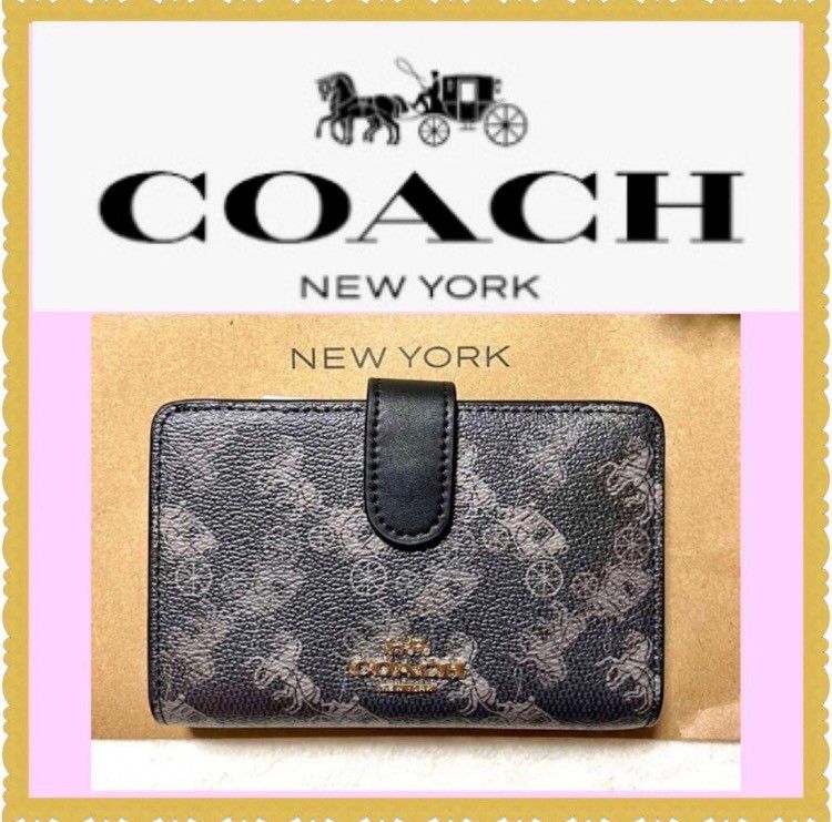 【新品 未使用 】COACH コーチ 馬車柄 キャリッジホース 二つ折り財布  ブラック