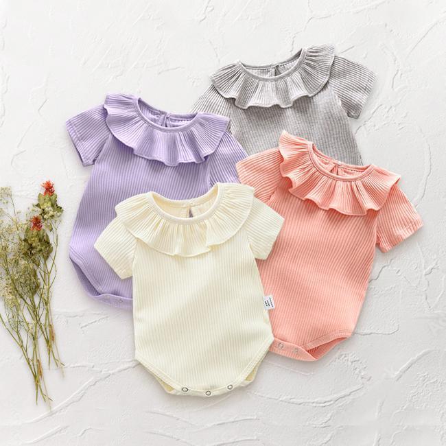  new goods unused 80cml pink (#BM frill short sleeves rompers ) collar attaching child Kids baby girl celebration of a birth coverall underwear inner spring summer 