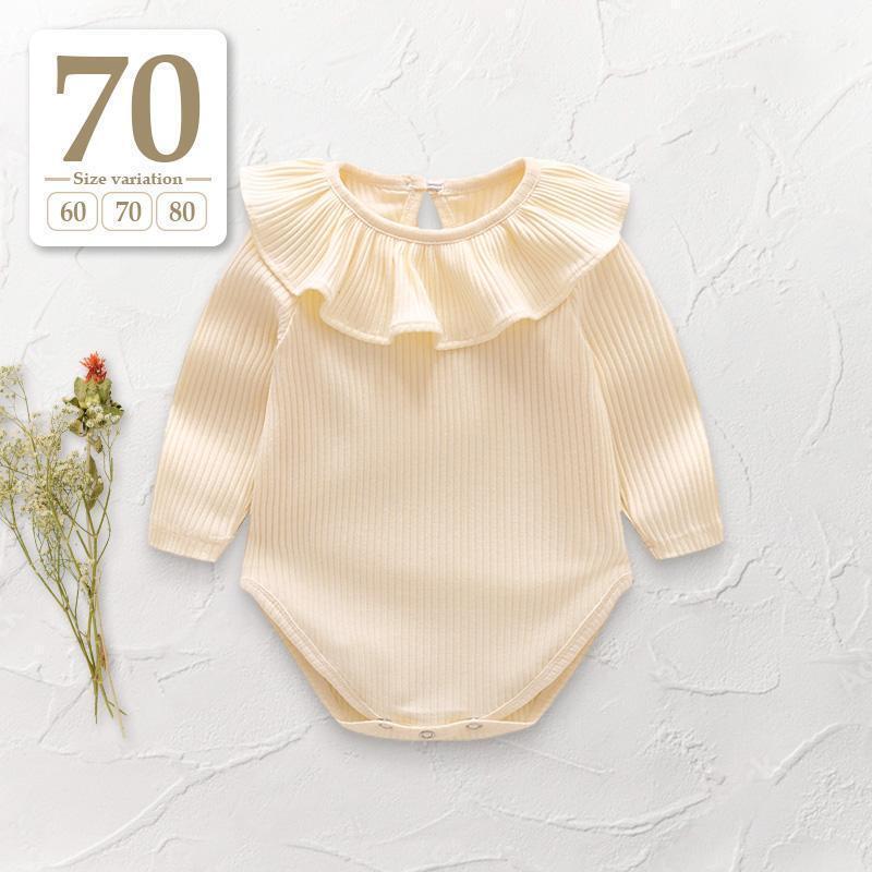 新品未使用 70cm｜アイボリーホワイト〔#BMラッフル長袖ロンパース〕フリル 襟付き 子供 キッズ ベビー 女の子 肌着 インナー 出産祝い 白_画像1