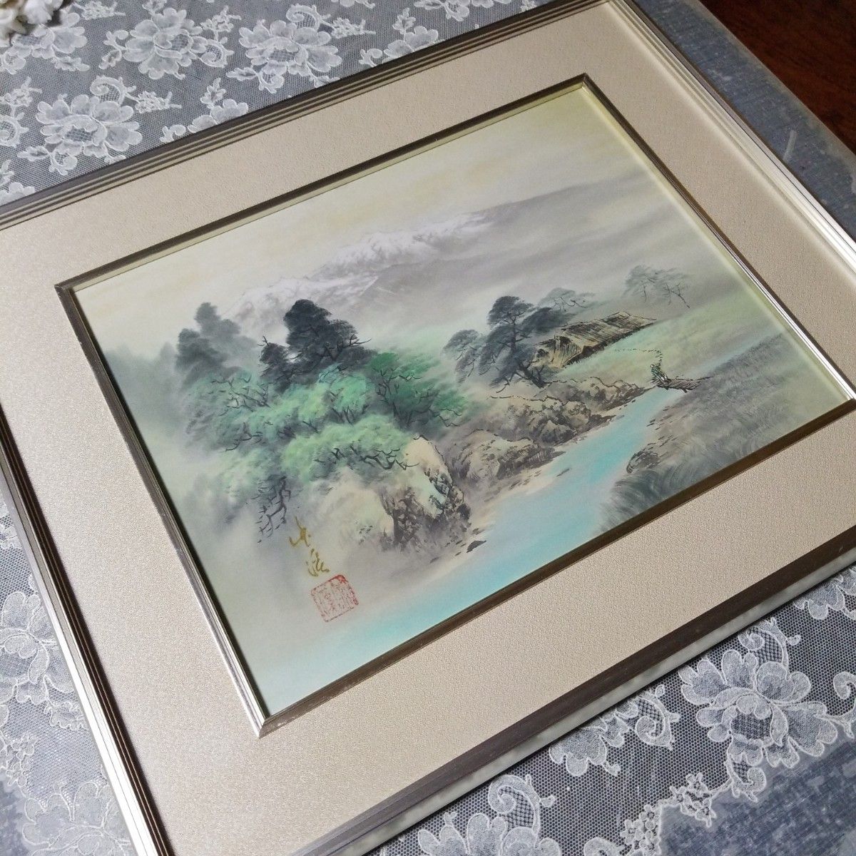 絵画　山水画　 水墨画　風景画　 額装