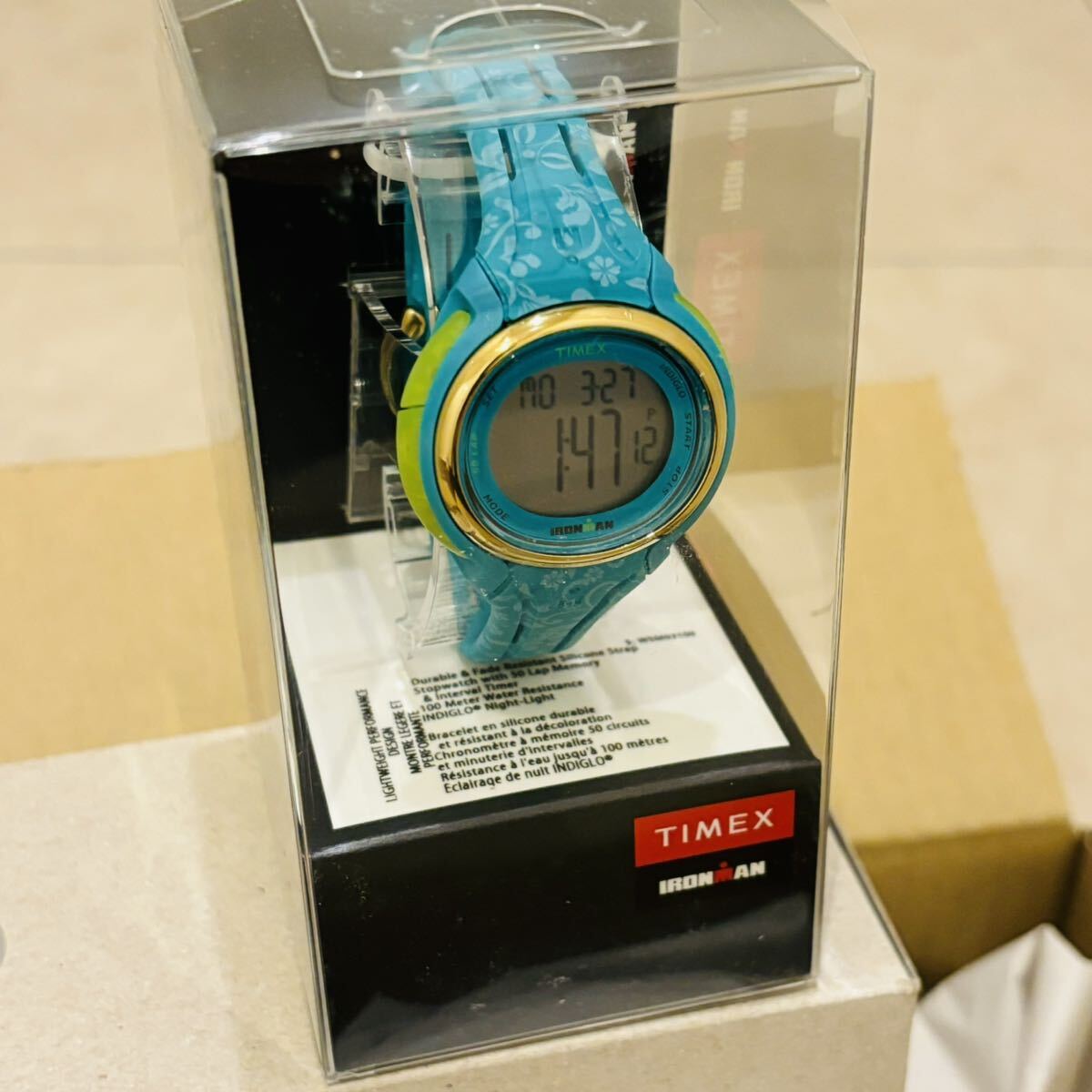 【１円～】未使用[Timex(タイメックス)] Women's TW5M03100 Ironman Sleek 50 Blue Floral Silicone Strap Watch_画像1