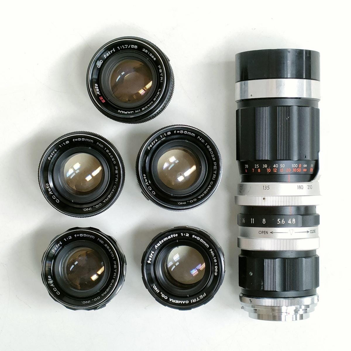 [動作確認済み] Petri 55mm , 85-210mm , f1.7 , f1.8 , f2 , f4.8 , 他 MFレンズ 6点セット まとめ ●ジャンク品[9006VMC]_画像1