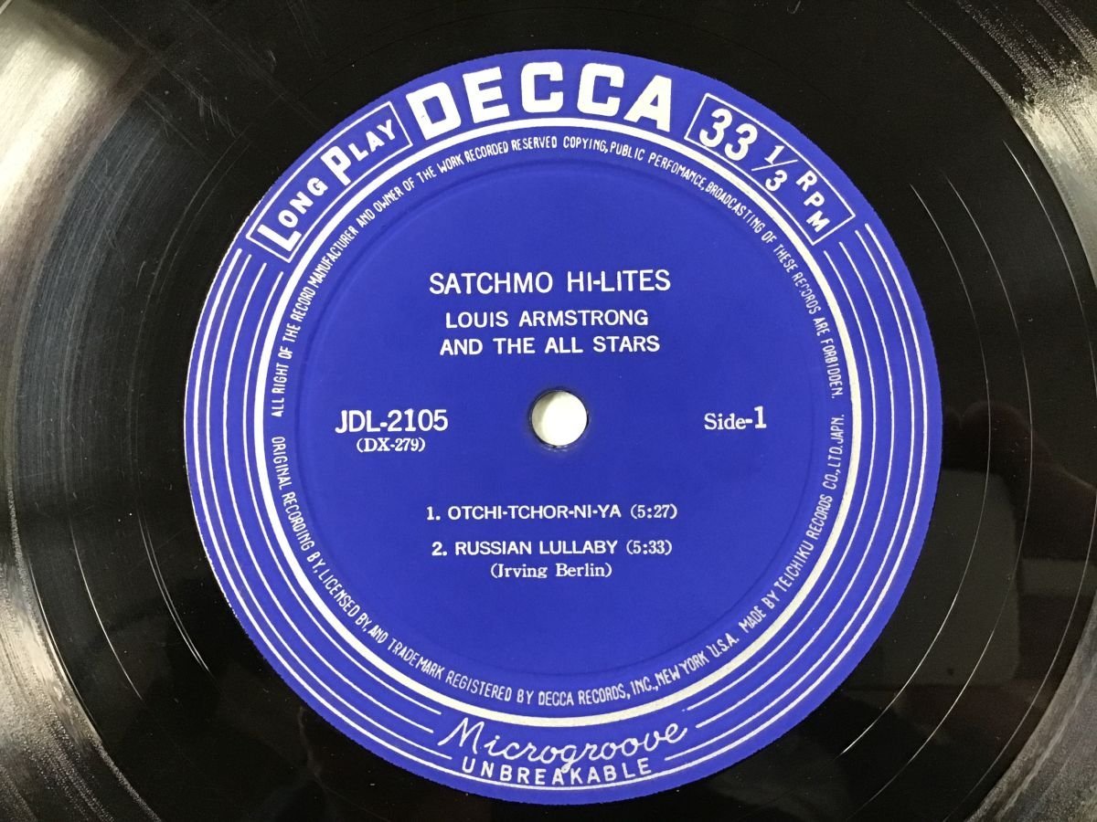 LP / LOUIS ARMSTRONG AND THE ALL STARS / SATCHMO HI-LITE / ペラジャケ [4620RR]_画像3