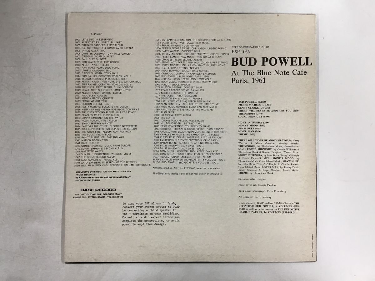 LP / BUD POWELL / BLUE NOTE CAFE PARIS 1961 / イタリア盤 [5419RR]_画像2