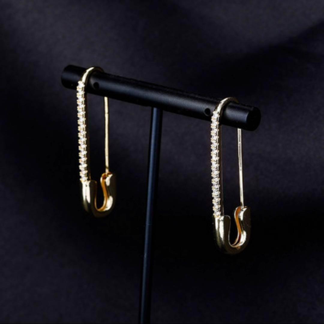  Gold safety pin earrings diamond wedding punk gold pin 