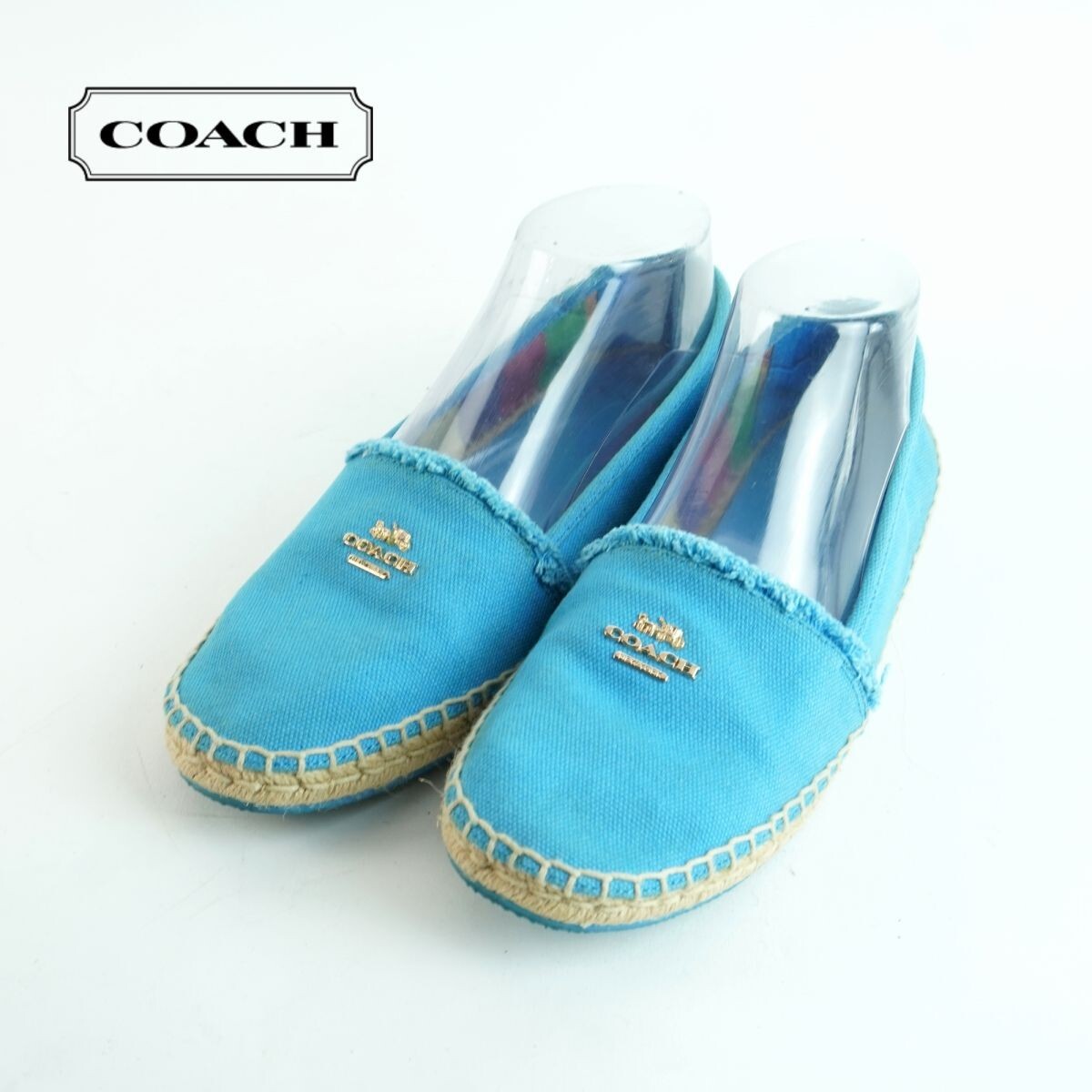 COACH Coach 23.5 slip-on shoes flat shoes brand Logo Gold metal fittings canvas ground blue blue /NC27