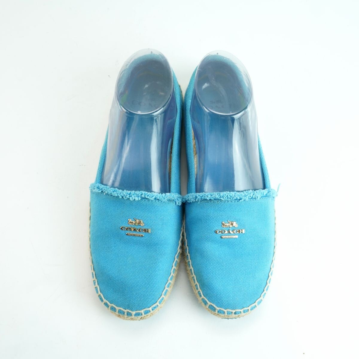COACH Coach 23.5 slip-on shoes flat shoes brand Logo Gold metal fittings canvas ground blue blue /NC27