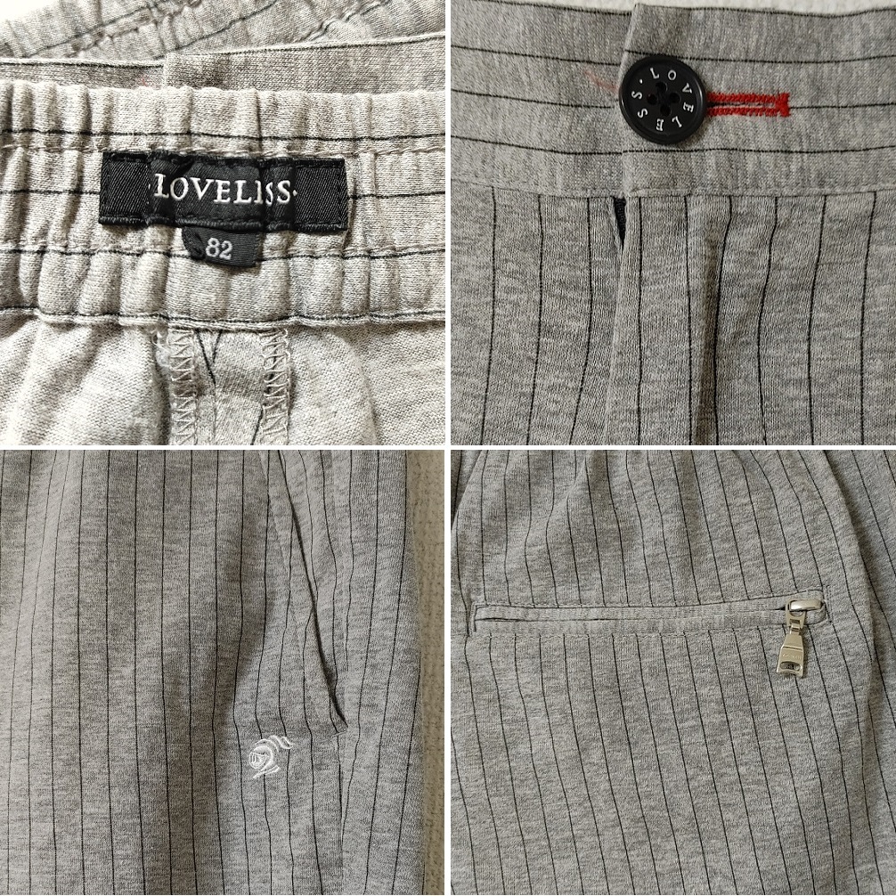 82 メンズ L 82★女性着用★LOVELESS ラブレス ストライプ パンツ グレー ワイドパンツ スラックス ロゴ イージーパンツ 8分丈 レディース_画像8