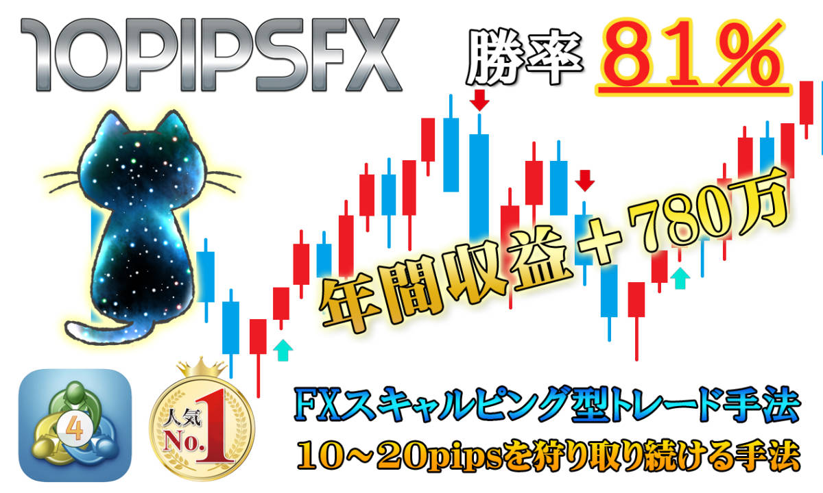 10pipsを狩り続ける!【10pipsFX】 FX トレード手法 MT4 年間利益780万円 スキャルピング デイトレード シグナルツール サインツール 必勝法_画像1