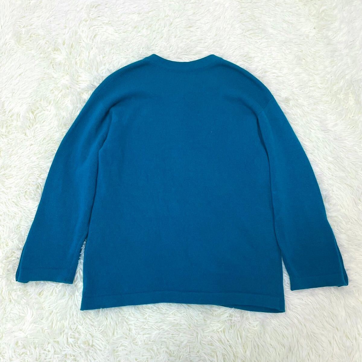 [ cashmere 100%] Chanel [ clover gold button ] CHANEL cardigan knitted sweater here Mark embroidery Logo turquoise blue 1 L rank 