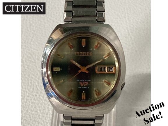 【ジャンク品】CITIZEN シチズン セブンスター V2 26石 文字盤 色 グリーン 腕時計 4-770889TA ヴィンテージ　1982年製