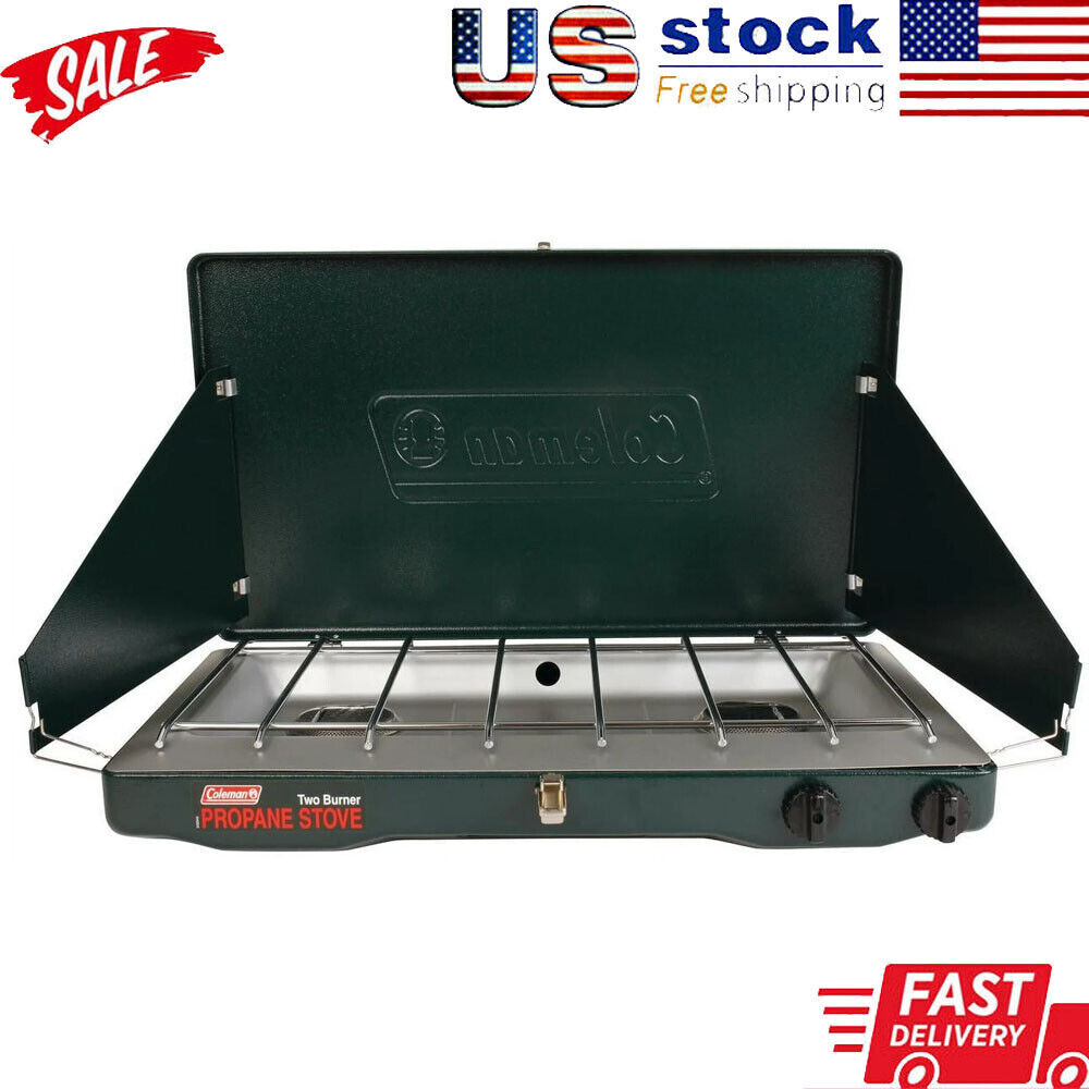 10000 BTU 2-Burner Propane Stove W/Windbaffles Removable Grate Outdoor Camping 海外 即決