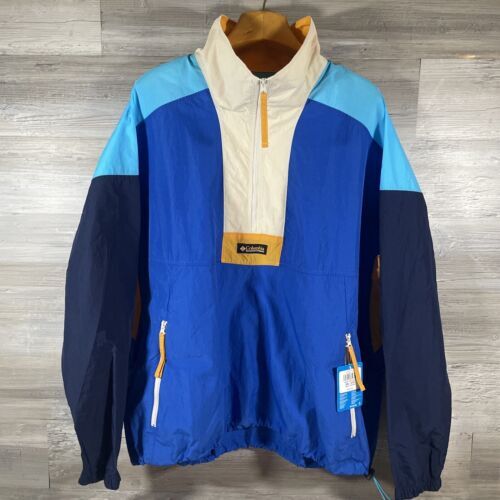 Columbia Riptide Retro Anorak Windbreaker Jacket Bright Indigo Mens Size XXL 2XL 海外 即決