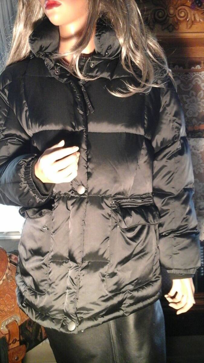 Vtg Eddie Bauer Black Goose Down Winter Coat Parka Hood Women's Medium Petite 海外 即決_Vtg Eddie Bauer Bl 2