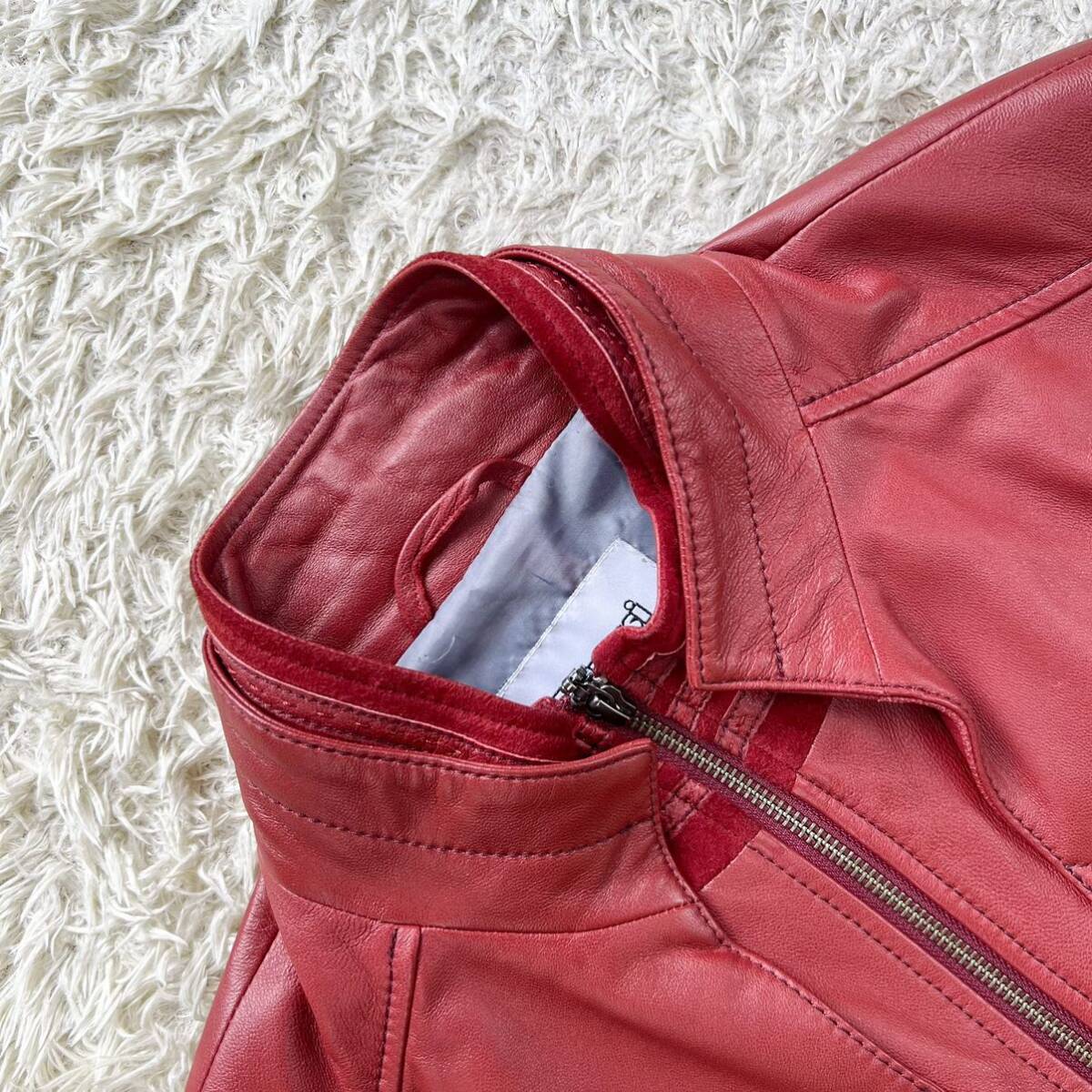  rare color!!! rose si[ emperor. ..]barassi rider's jacket 46 L sheep leather ram leather high class * feel of * illusion one class goods * gloss feeling * red red spring 