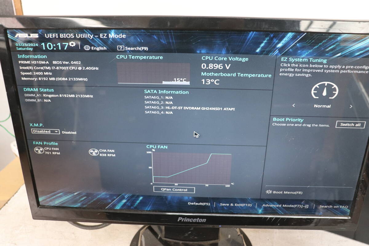 Y10/005 thirdwave デスクトップパソコン CPU Core i7 8700T 2.40GHz メモリ 8GB BIOS画面確認済み ジャンク_画像6