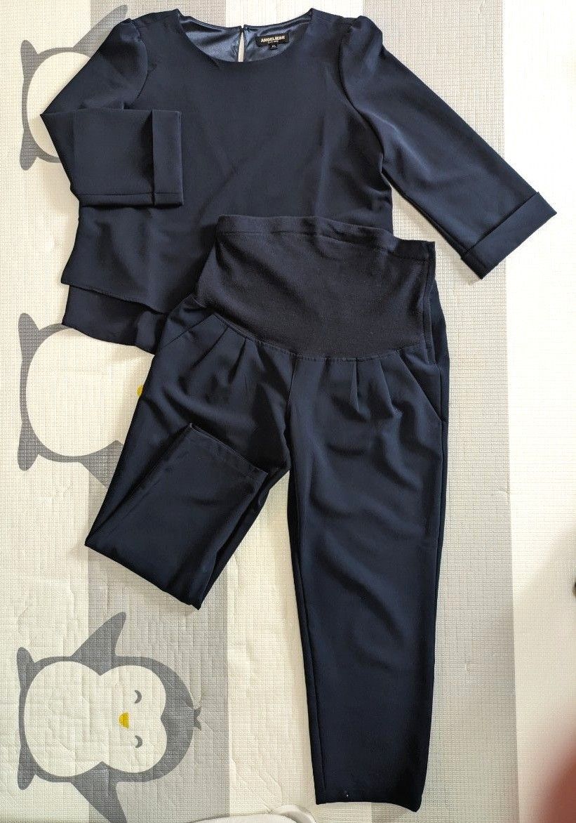 妊婦服　エンジェリーベ　Pパンツ　ストレッチジョーゼットテーパード　トップス　セット　Navy