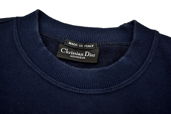 Y-7158★Christian Dior MONSIEUR クリスチャンディオール★イタリア製 CDロゴ刺繍 ネイビー スウェットシャツ 裏起毛 長袖 トレーナー Ｍ _画像4