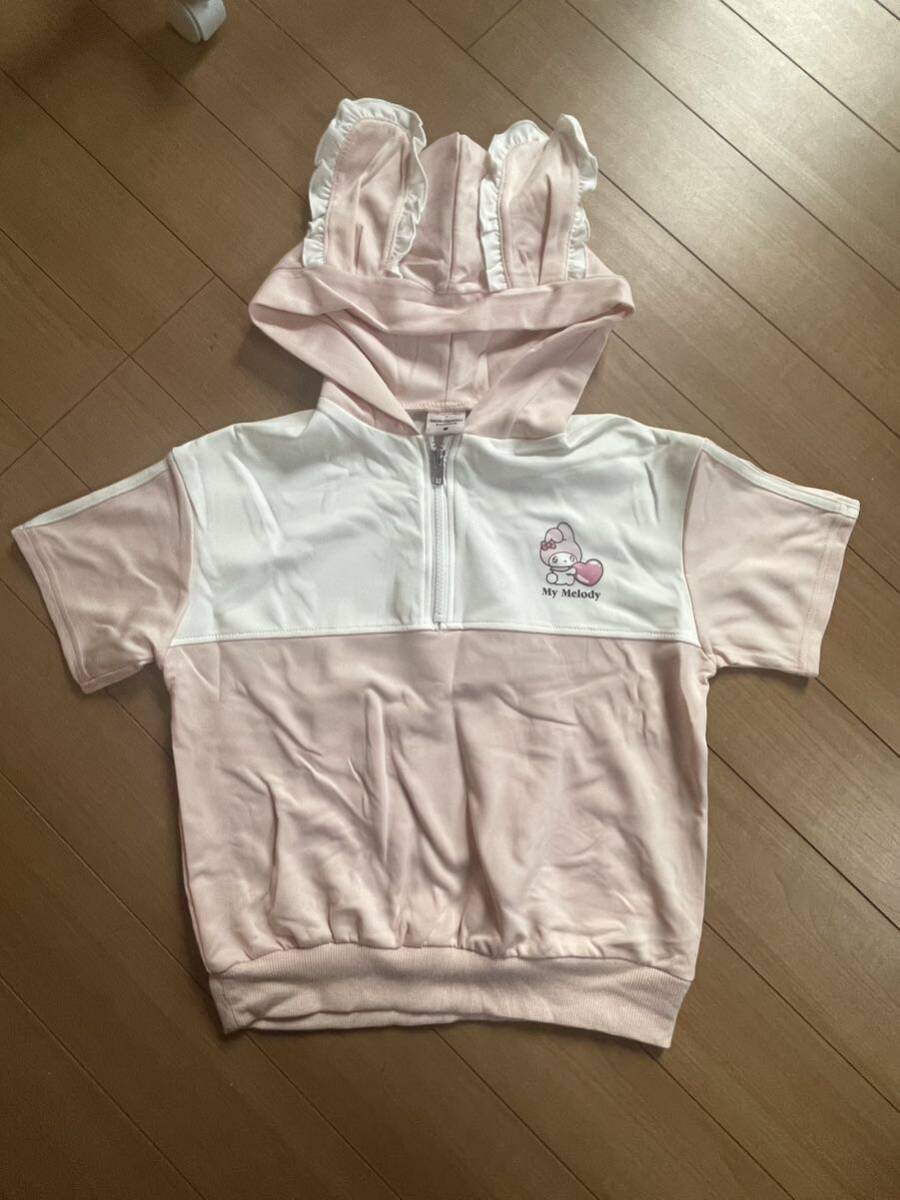 * not yet arrived for new goods!fairy magic× Sanrio character z My Melody * hood. ear . lovely! Zip up short sleeves Parker 130* postage 185 jpy *