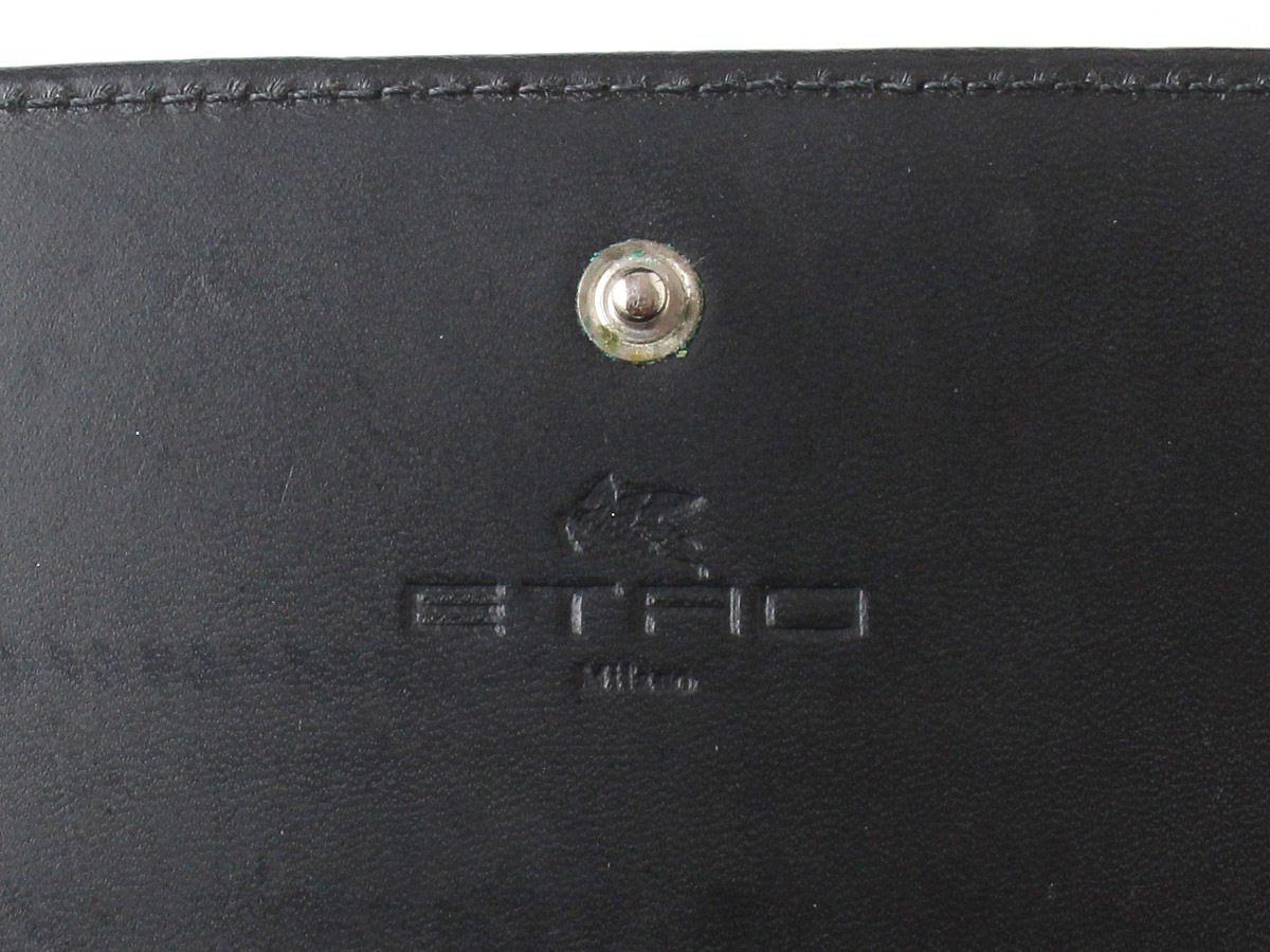 N15926 新品同様 極美品 ETRO エトロ 長財布 ペイズリー柄 ブラック 黒 イタリア製 箱付き キャンバス×レザー 札入れ 小銭入れ_画像9