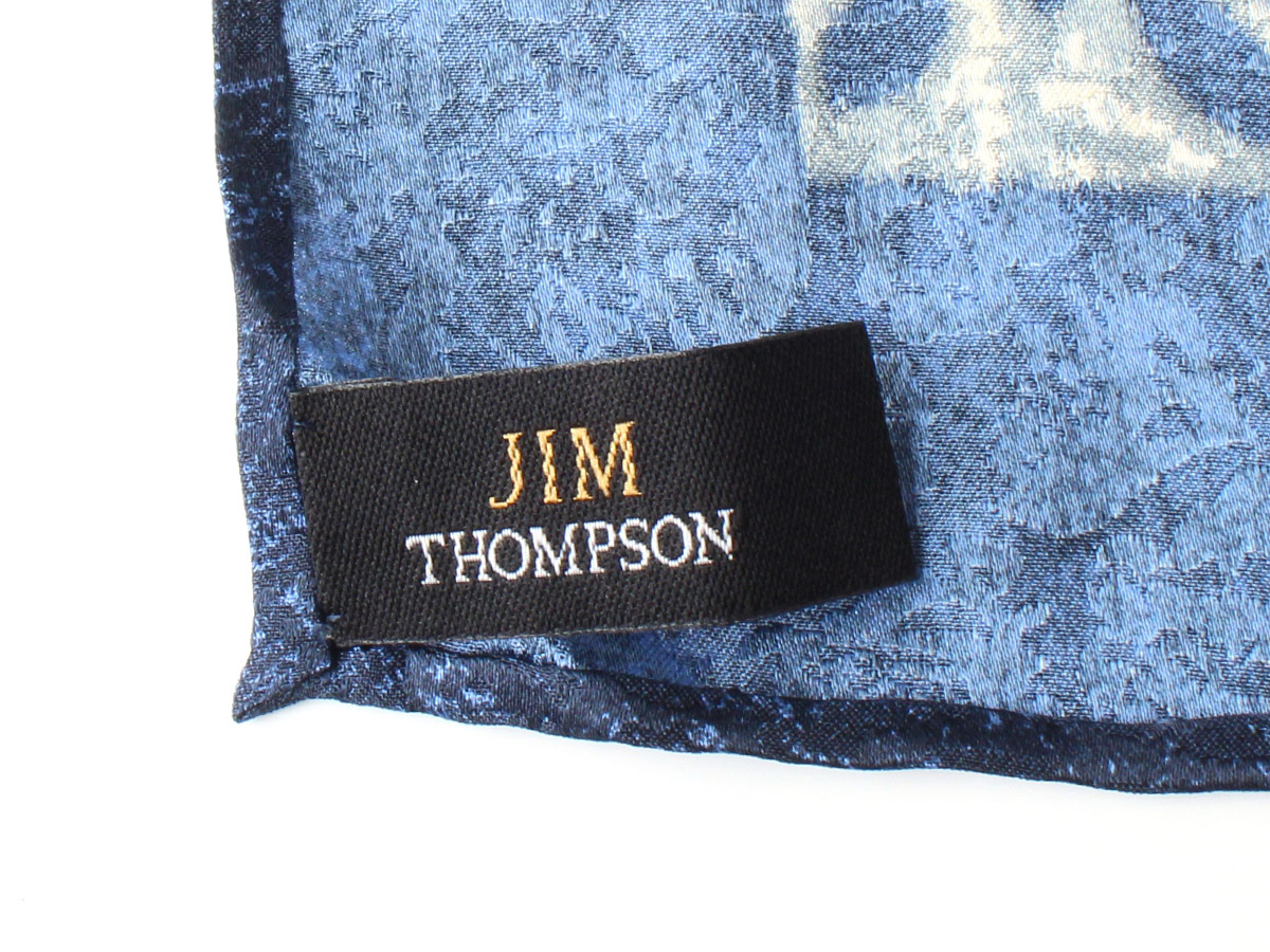 N15936 新品未使用 JIM THOMPSON ジムトンプソン スカーフ シルク100％ ブルー系 青系 総柄 アニマル柄 象