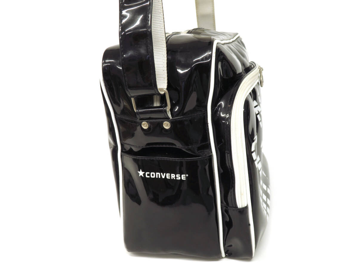 16220 美品 CONVERSE コンバース オールスター プリント PVC ショルダーバッグ スポーツバッグ ボストンバッグ 黒×白 メンズ レディースの画像5