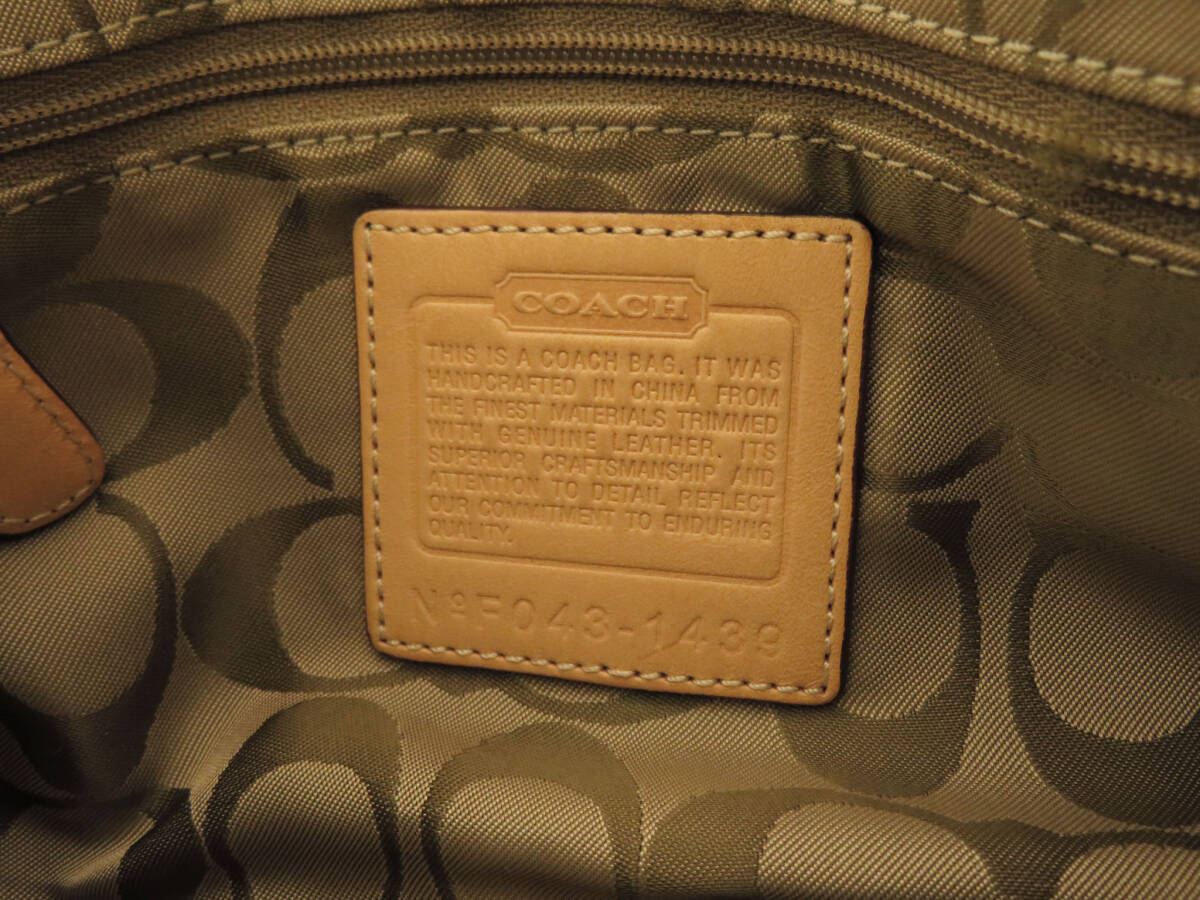 16238 美品 COACH コーチ シグネチャー キャンバス×スエード レザー パッチワーク ミニバッグ アクセサリーポーチ ハンドバッグ ベージュ_画像8