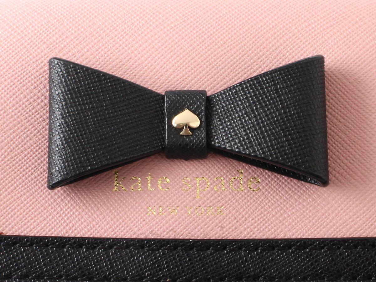 N15869 美品 kate spade ケイトスペード パスケース付き ミニ財布 コンパクトウォレット コインケース 小銭入れ キーリング リボン ピンク_画像8