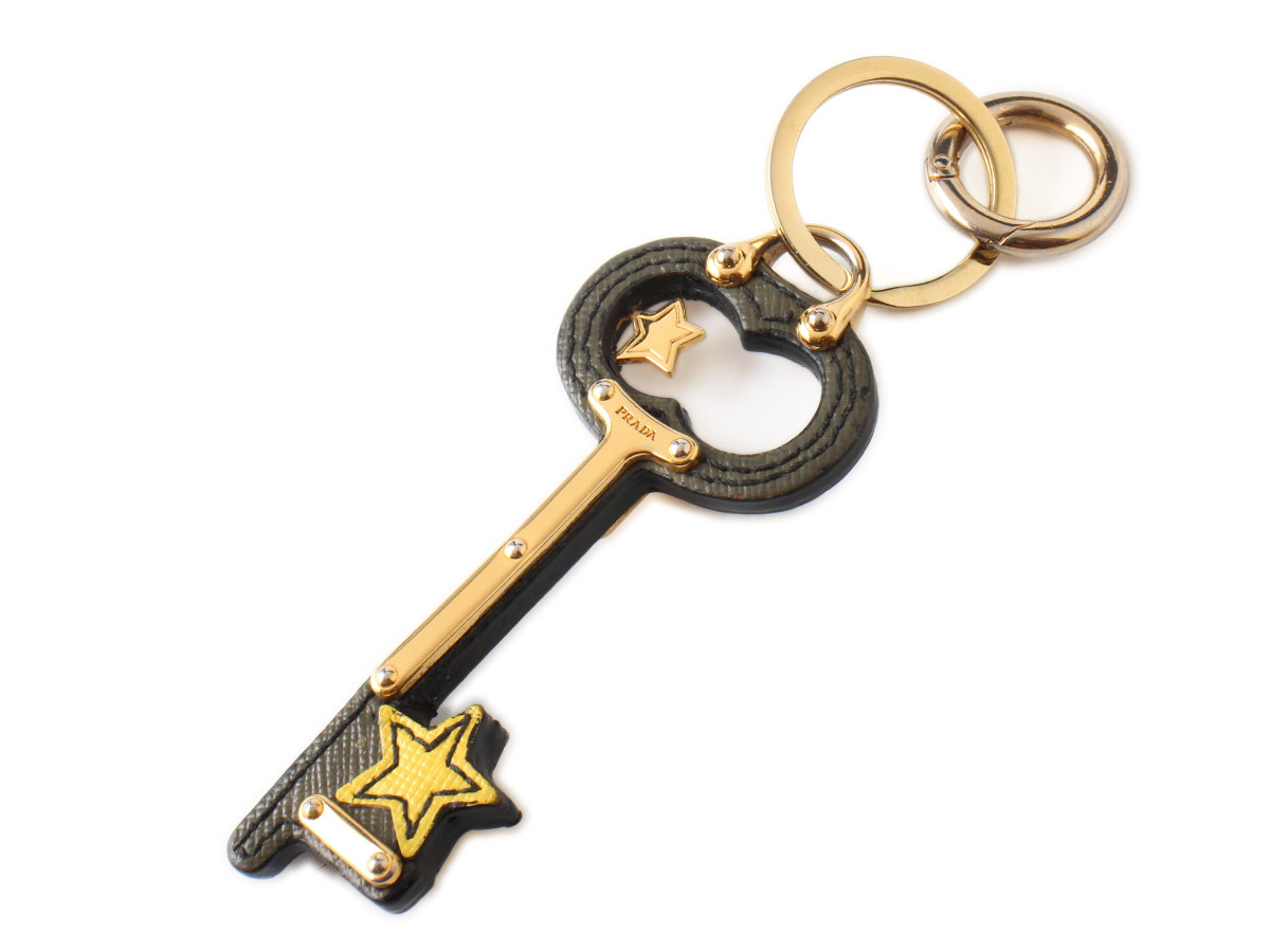 N16193 beautiful goods PRADA Prada key holder Star safia-no khaki × Gold key key ring star charm 