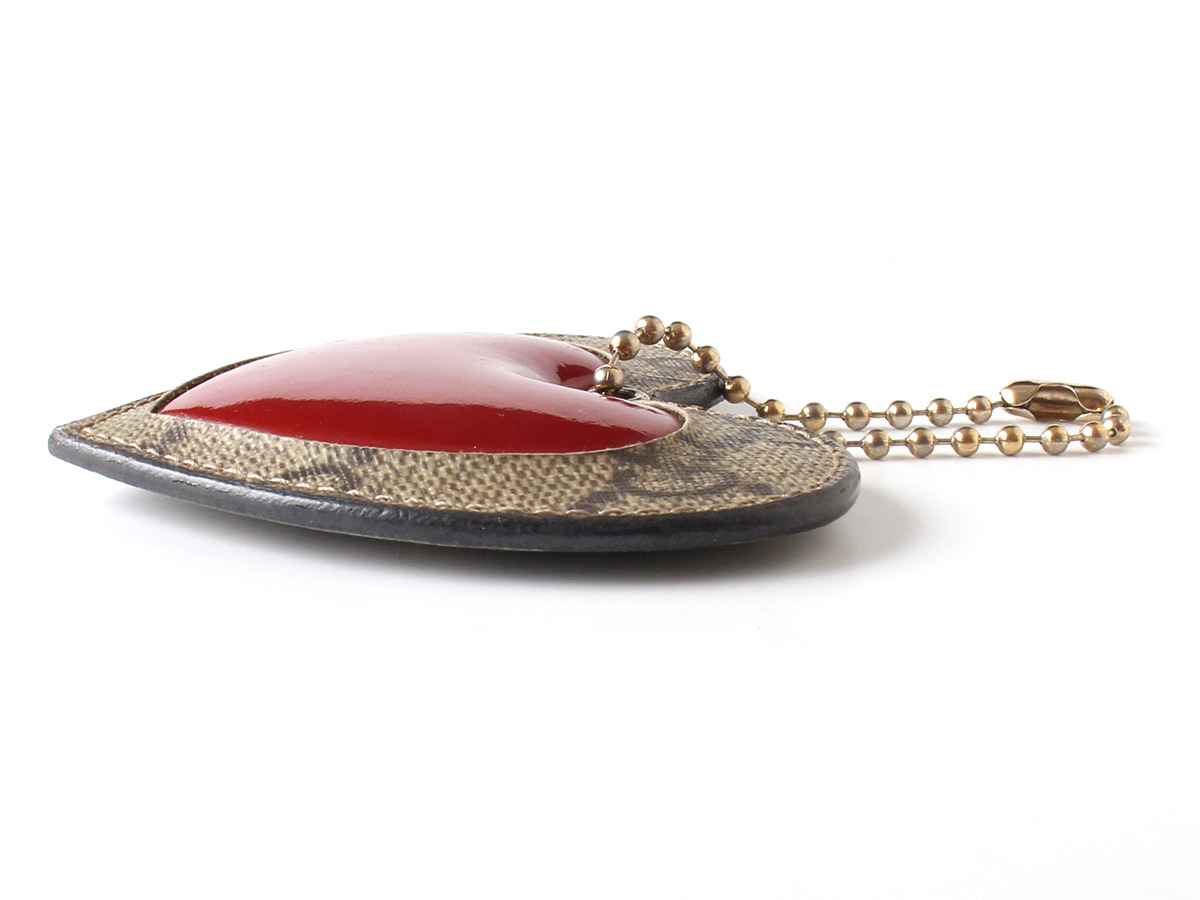 N16192 прекрасный товар GUCCI Gucci GG рисунок Heart сумка очарование брелок для ключа PVC×pa палатка кожа бежевый × красный кольцо для ключей 