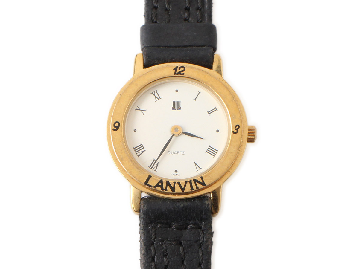 E15767 LANVIN ランバン 57050 腕時計 ブラック×ゴールド 文字盤：ホワイト フランス製の画像1